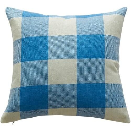 55*55cm blue coffee plaid cushion covers no inner cotton linen home dec housse de coussin square pillow cover for chair X48