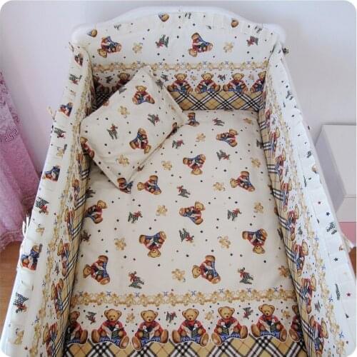 6PCS Bear Cotton Baby crib bedding set kit berço Bed Sheet Crib Protector Infant (4bumpers+sheet+pillow cover)