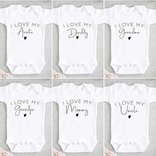 I Love My Daddy/auntie/mommy/uncle Boys Girls Newborn Baby Bodysuit Newborn Casual Round Neck Jumpsuit Funny Print Clothes