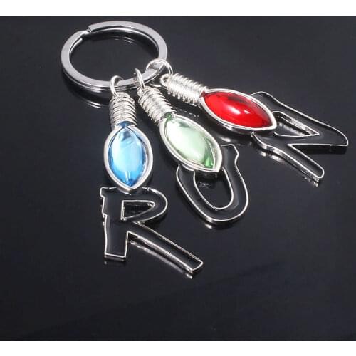 Stranger Things Keychain Three Colors Lamps Letter RUN Pendant Key Chain for Women Men Car Keyring Choker Jewelry