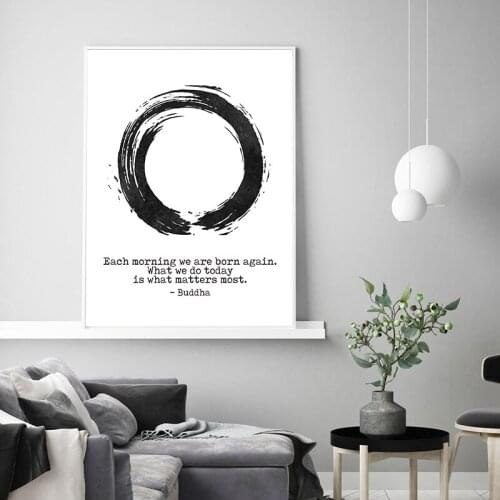 Buddha Quotes Art Print Black White Modern Minimalist Poster Enso Circle Canvas Painting Zen Wall Picture Home Room Decoration