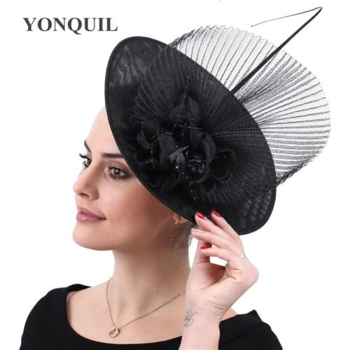 Black Women Wedding Derby Kenducky Hats Fascinator Party Chapeau Bridal Elegnat Hair Clips Mesh Married Headpiece With Hair Clip