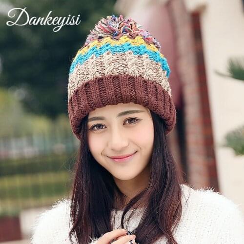 DANKEYISI Winter Hat Knitted Beanies Cap Thick Women Hat Girls Caps Colorful Gorros Cap Female Causal Hat