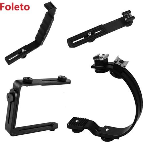 Foleto Camera Flash Speedlite Bracket Stand Holder L C Shape Hot Shoe Mount Dual for canon nikon dslr yongnuo Led flash light dv