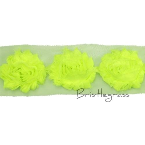 BRISTLEGRASS 1 Yard 2.5" Neon Pineapple Frayed Shabby Rose Flowers Rosette Lace Trim Kids Headband Hair Tie Wedding Dress Sewing