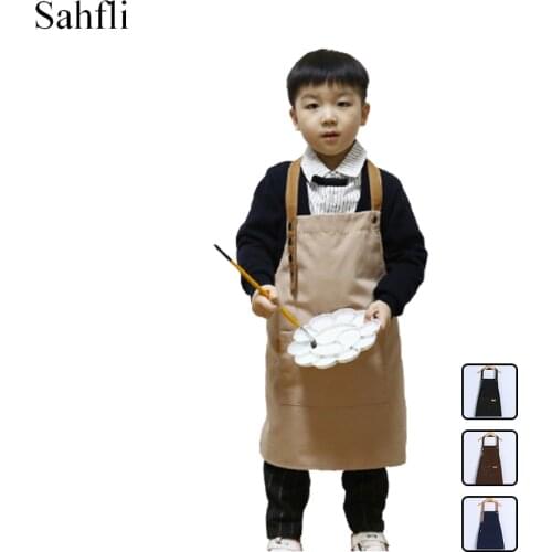 Childrens Painting Kitchen Antifouling Canvas Solid Color Simple Korean Style Sleeveless Apron Adjustable Halter Neck Gown