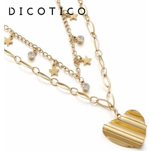 Double Layer Chain Necklace For Women Zircon Heart Star Stainless Steel Mujer Collar Choker Wedding Jewelry Wholesale Items