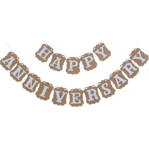 ANNIVERSARY Banner,HAPPY ANNIVERSARY Banner Bunting,11 X 13 CM Vintage Decoration Banner for Wedding Anniversary Ceremonies