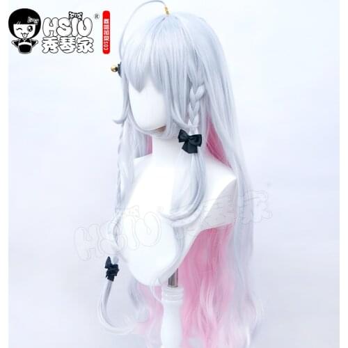 「HSIU Brand」Kagura Nana cosplay wig silver gray gradient pink Fiber synthetic wig+ Free hair accessories + Free brand wig net
