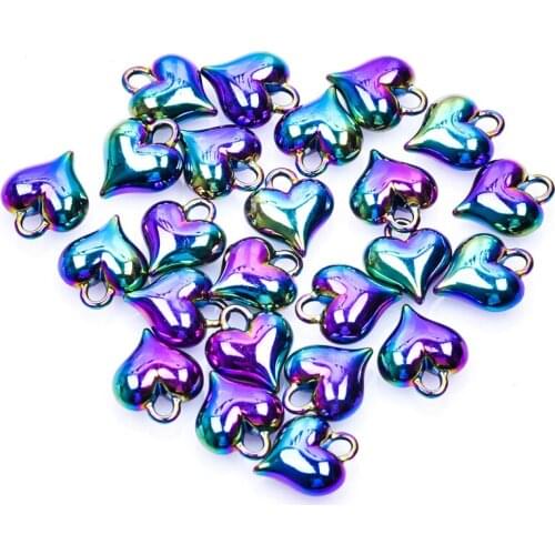 2X New Love Heart Rainbow Color Alloy Jewelry Findings Charms Pendant For Necklace Bracelet Earrings 13x11mm R117