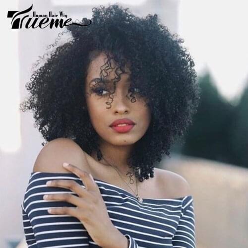 Trueme Kinky Curly Short Human Hair Lace Wigs For Women Brazilian Remy Hair L Part Kinky Curly Lace Front Wigs