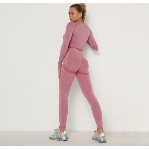 High Waist Leggings + Long Sleeve Crop Top Set Seamless Gym Set Women Fitness Yoga Set Sports Suits Workout Sportswear