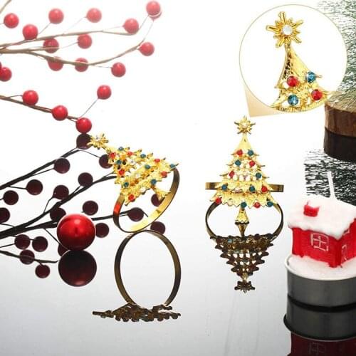 Set Of 12 Christmas Tree Napkin Rings Buckle Christmas Rhinestone Napkin Buckle For Christmas Wedding Dinner Table Decor