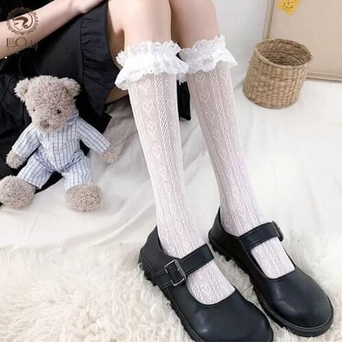 Leechee New Lace Cute Girls Socks Soft Sweet Women Socks White Stockings Knee High Socks Japanese Student Lolia Socks Stockings