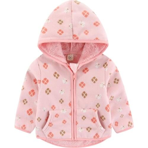 2021 Autumn Cartoon print Fleece Coat For Kids Jackets for girls Children Velvet Coat Winter Plush Jacket For BoysHooded Warm
