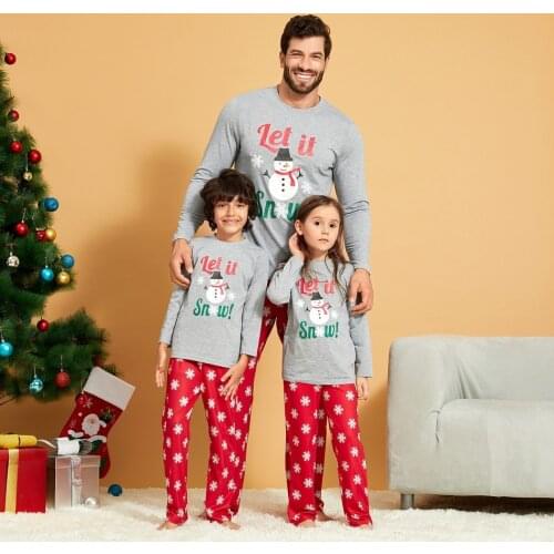 PatPat Christmas ' Let it snow ' Snowman Print Family Matching Pajamas Sets (Flame Resistant) Party Family