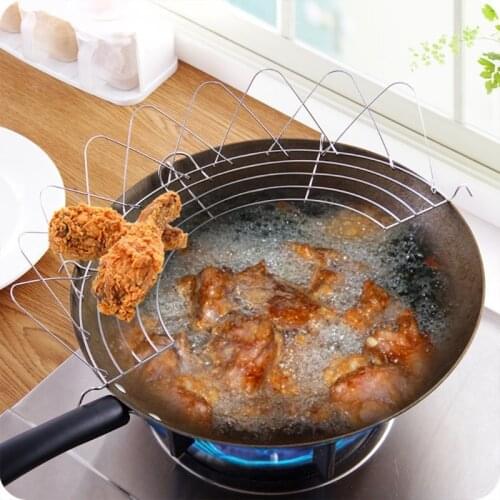 Q5WD Stainless Steel Oil Drain Rack Food Strainers Cooling Racks Folding Semicircle Steam Filter Stand Kitchen Gadgets
