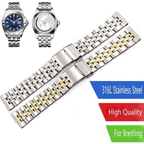 CARLYWET 22 24mm Silver Two Tone Gold Stainless Steel Wrist Strap Watch Belt Watch Band Strap For Breitling