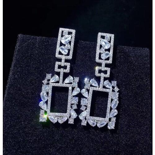 Geometry earring 925 sterling silver with cubic zircon drop earring fashion women jewelry free shipping smart trendy