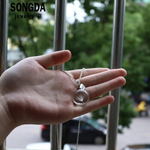 SONGDA Transparent Wish Glass Ball Necklace Women Trendy Dandelion Glass Dome Style Pendant Jewelry Gift for Friend Luck Брелок