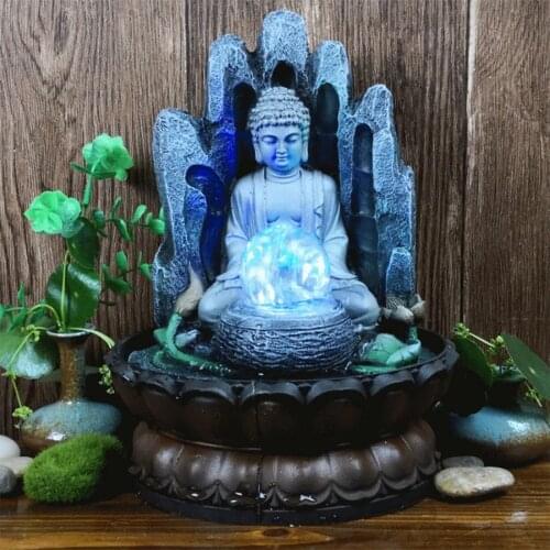 Buddha Statue Fountain Indoor Air Humidifie Waterfall Fountain Office Tabletop Crafts Feng Shui Fortune Ornaments Home Decor