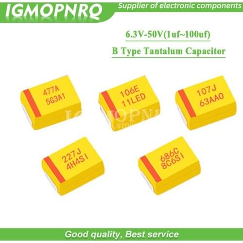 10pcs B Type Tantalum Capacitor 100UF 2.2UF 1UF 4.7UF 10UF 22UF 33UF 47UF 6.3V 10V 16V 25V 35V 50V 106 107 476 105 226 336