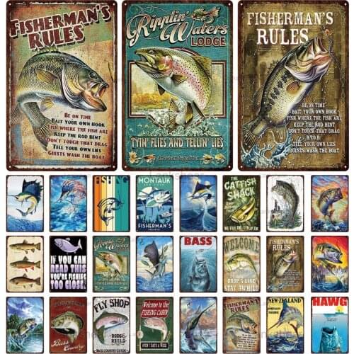 Retro Gone Fishing Vintage Metal Tin Signs Animal Fish Type Art Poster Man Cave Farm Decor Sign Wall Fishing Site Bar Home Decor