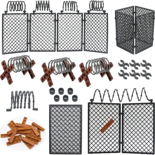 Military Accessory Army Scene Base Barrier Barbed Wire Soldier MOC Bricks Building Block Isolation Net Gate Parts Toys Kids Gift