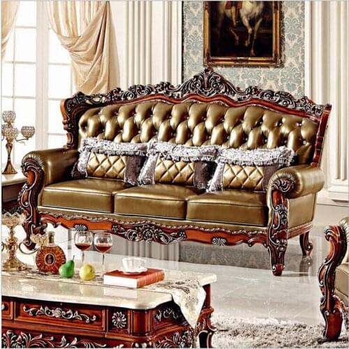 High quality European antique living room sofa furniture genuine leather set pfy4001