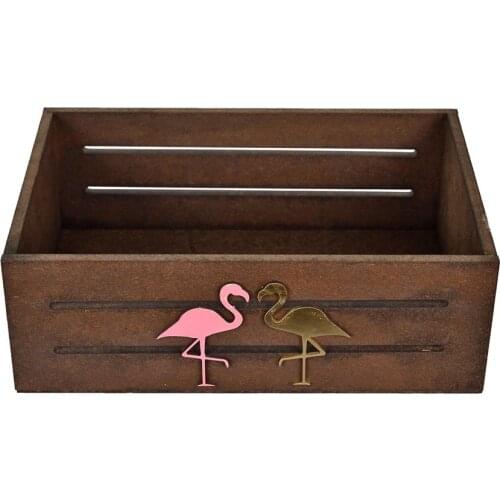 Flamingo Small Wooden Box Width 20 cm Length 30 cm Height 10 cm Walnut Color Wooden MDF Bathroom Kitchen Living Room Wooden Box