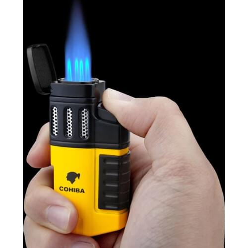 COHIBA Cigar Torch Lighter 4 Torch Refillable Butane Gas Lighter Quad 4 Jet Flame cigar lighter
