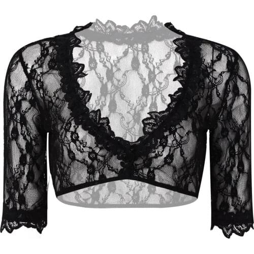 Women Crop Tops Bavarian Oktoberfest Costume Deep V-neck Half Sleeve Sheer Lace Pullover Dirndl Blouse Lingerie Clubwear Bra Top