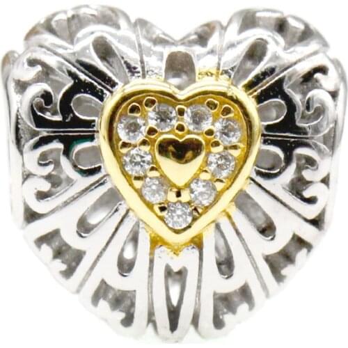 925 Sterling Silver Hollow Heart CZ Charm Fit Original Pandora Bracelet Bead Silver 925 Jewelry or Lover Valentines Day Gift