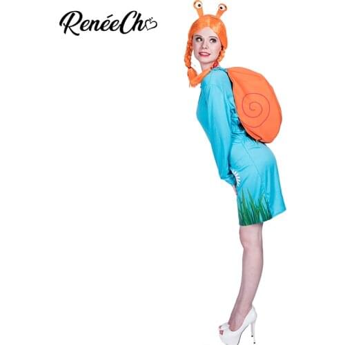 Reneecho Halloween Costume For Adult Women Snail Costume Dress Wig backpack Set Lady Anime Animal Cosplay For Carnival Costume