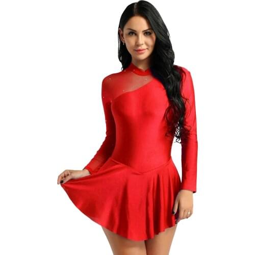 Women Long Sleeves Backless Dancewear Figure Skating Dress Latin Ballet Gymnastics Leotard Adult Stage Performance Dance Costume