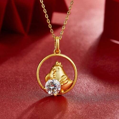 China Style 100% 925 Sterling Silver Gold Chick Real 1 Carat D Color Moissanite Lucky Pendant Necklace For Women Fine Jewelry
