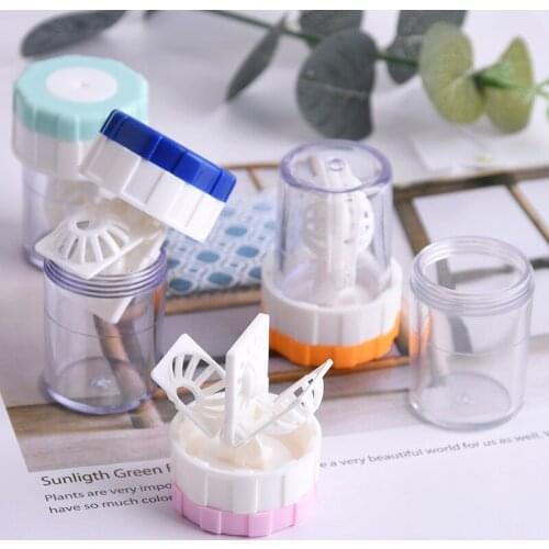 1pcs New Portable Contact Lens Cleaner Case Box Manual Rotation Type Plastic Container Storage Holder For Travel Eyes Travel Kit