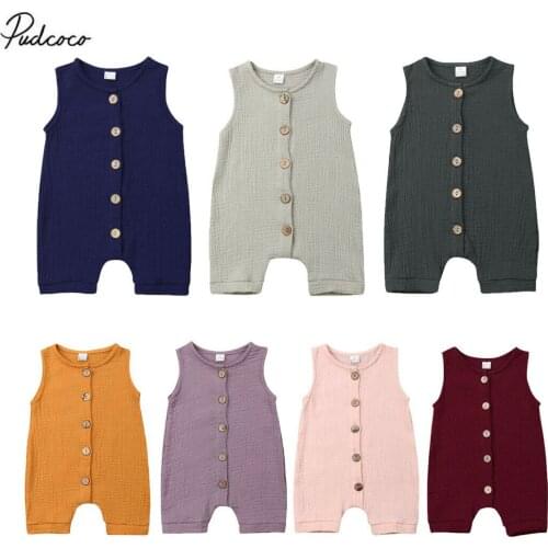 2020 Summer New Newborn Baby Boy Girl Romper Jumpsuit Playsuit Summer Outfit Clothes Solid Cotton Linen Baby One Piece