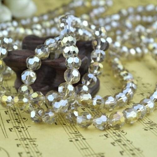 8mm 140Pcs/lot Ball New Loose Strand Round Silver Champagne Faceted Glass Crystal Beads Spacer Jewelry Making