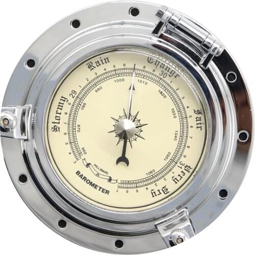 Barometer Compensated Boat Ship Wheel Nautical Weather Instrument Silver