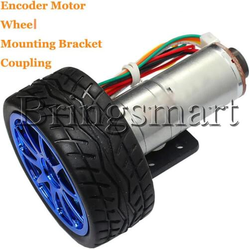 Bringsmart 18-1930rpm DC Hall Encoder Gear Motor 12V Engine Gearbox Mini Electric Motor Wheel Tire Bracket Coupling for DIY Part
