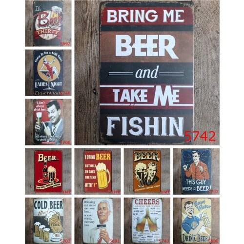 Vintage Metal Plate of Bring Me Beer and Take Me Fishin Its Beer Thirty Cheers for Tiki Bar Pub Wall Iron Painting Decorative