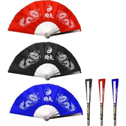 Kung Fu Fan Tai Chi Fan Chinese Traditional Martial Arts Folding Dragon Wushu Stainless Steel Frame For Performance Pratice