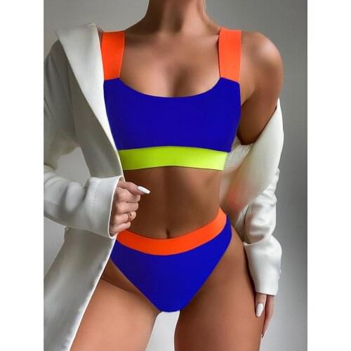 Swimsuit Women Patchwork High Waist Bikini 2021 Swimwear Female High Leg Bikinis Set Summer Brazilian Swimming for Bathing Suit