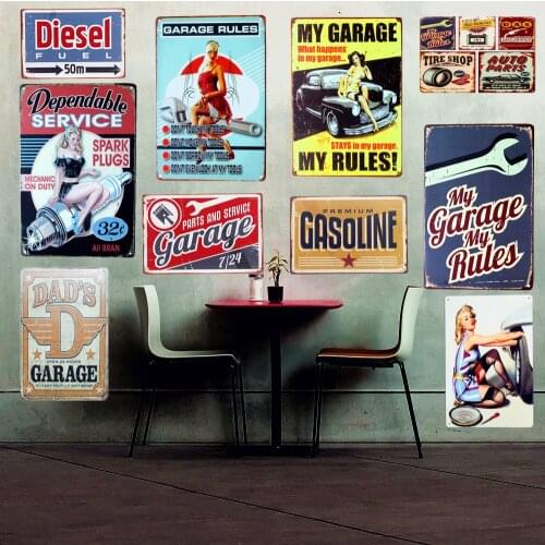 My Garage My Rules Vintage Metal Tin Signs Home Decor Shabby Chic Plaque Dads Garage Tin Sign Plaque Wall Decoration Art Poster