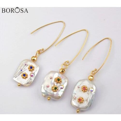 BOROSA 5Pairs Gold Natural Freshwater Pearl Drop Earrings Irregular Baroque Pearl Earring Jewelry Gold Earrings WX1276-E