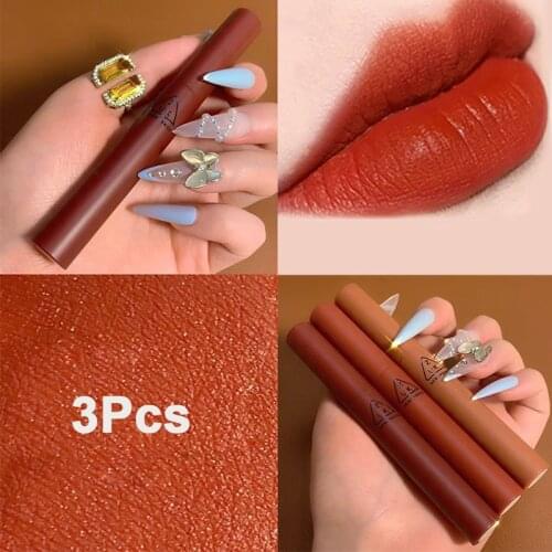 3Pcs Lipstick Moisturizing Waterproof Long-Lasting Brighten Skin Tone Natural Nourishing Non-Stick Cup Convenient Lip Makeup
