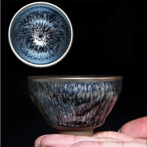 Ceramic Handmade Jianzhan Temmoku Glaze Pu'er Tea Cup Creative Porcelain Small Tea Bowl Office Vintage Tea Water Cup Drinkware