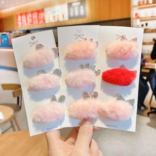 New Girls Baby Cute Sweet Crown Cat Rabbit Bears Ears Ornament Hair Clips Children Soft Faux Fur Hairpins Kids Hair Accessories
