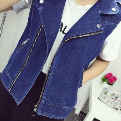 Womens Summer Plus Size 8XL Sleeveless Jacket Vintage Zipper Pocket Denim Vest Female Casual Short Top Waistcoat Casaco Feminino